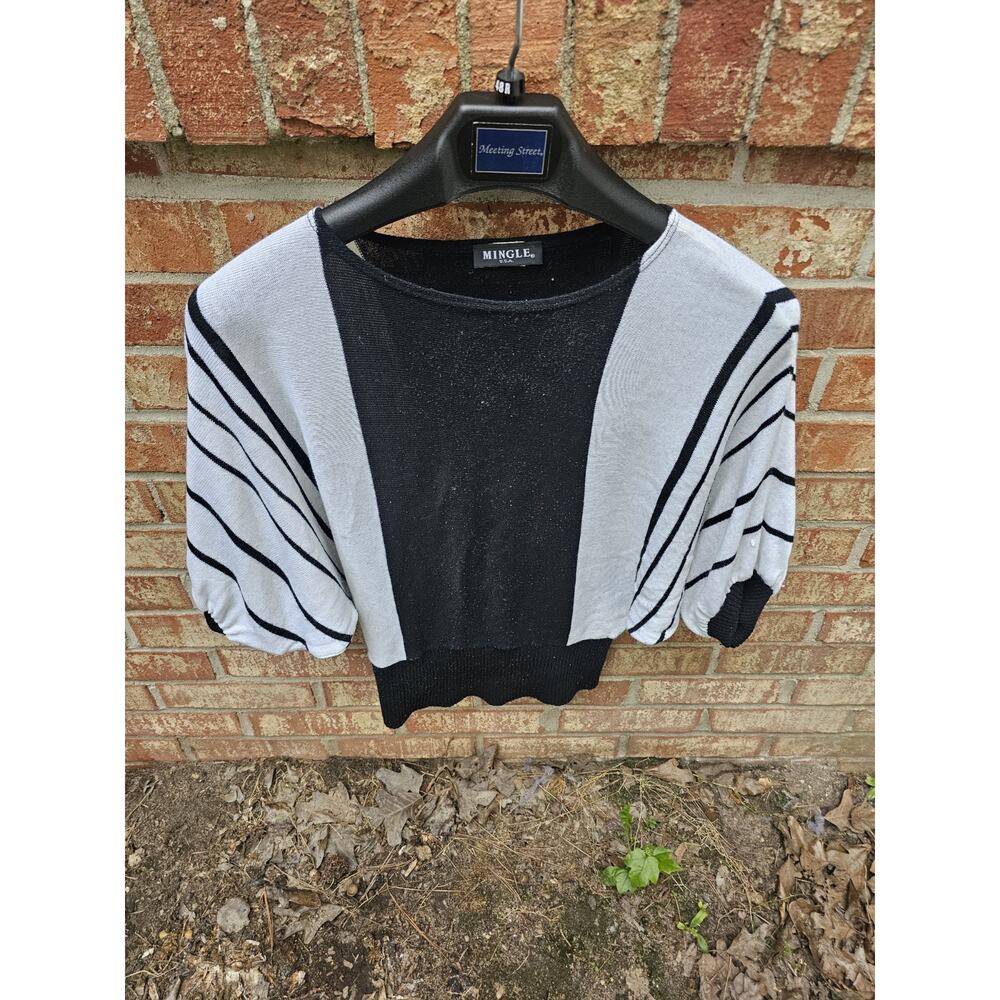 Vtg Mingle USA Metallic Shimmer Knit Top Dolman Batwing Sleeve Colorblock OSFM